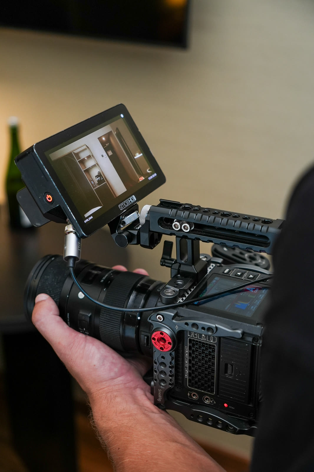 A cinema camera recording a hotel scene at DoubleTree Brussels City